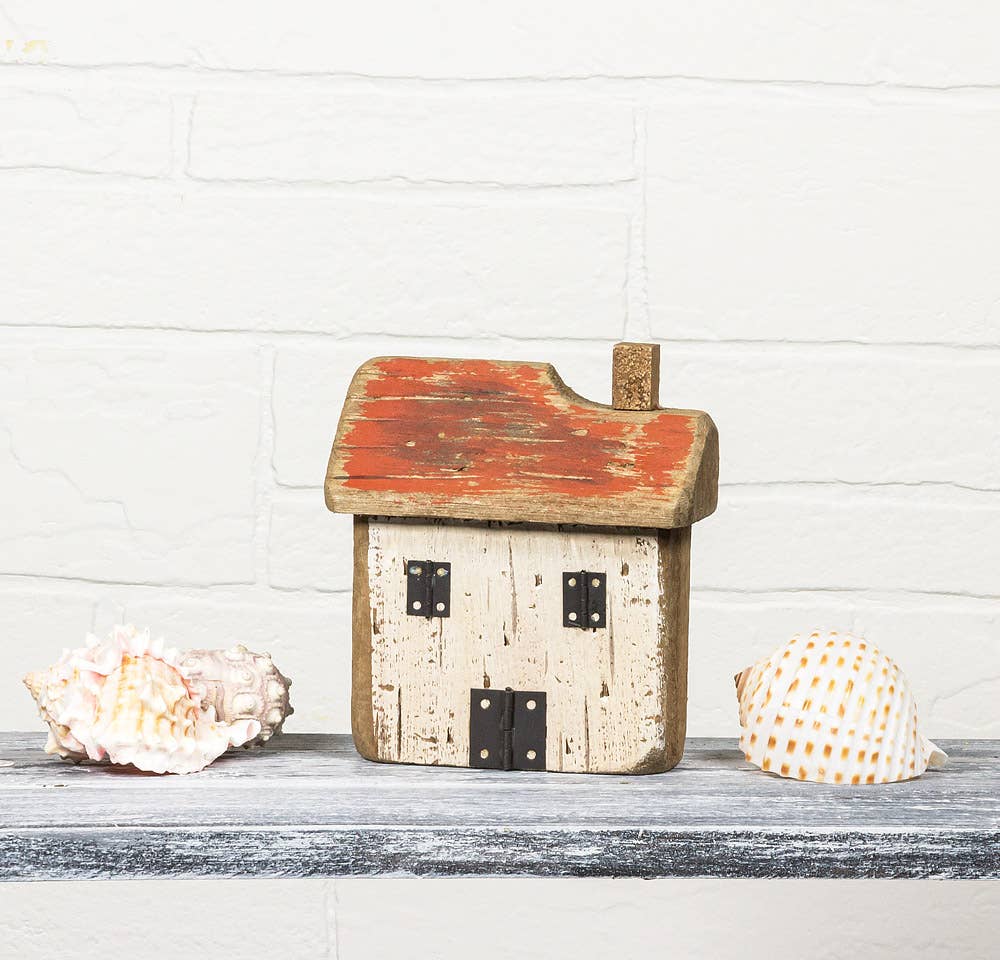 Small Wide House-White/Red-5.5"H