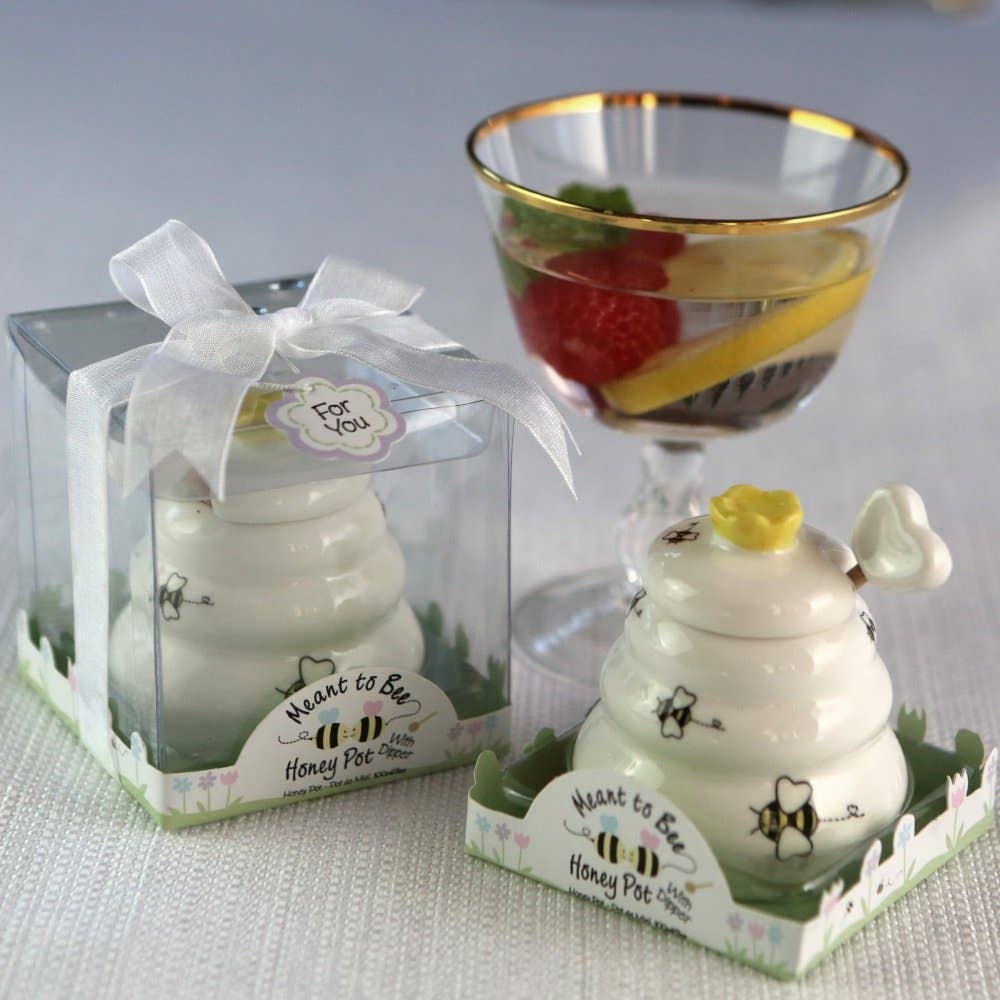 "Sweet As Can Bee" Ceramic Honey Pot with Wooden Dipper