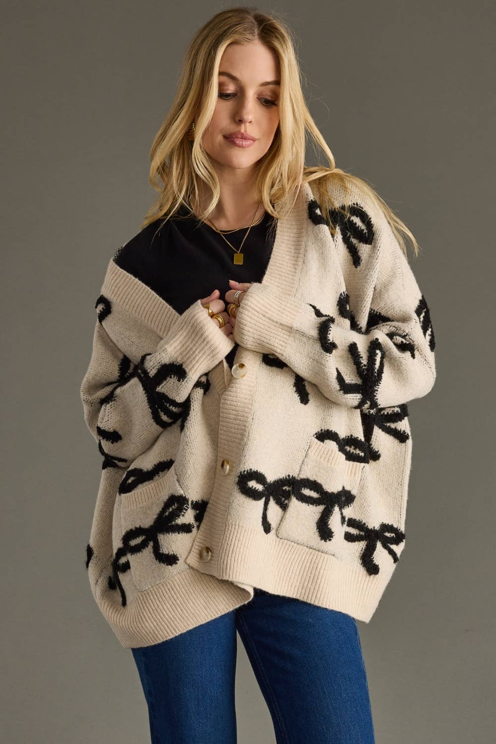 Tan & Black Bow Cardigan