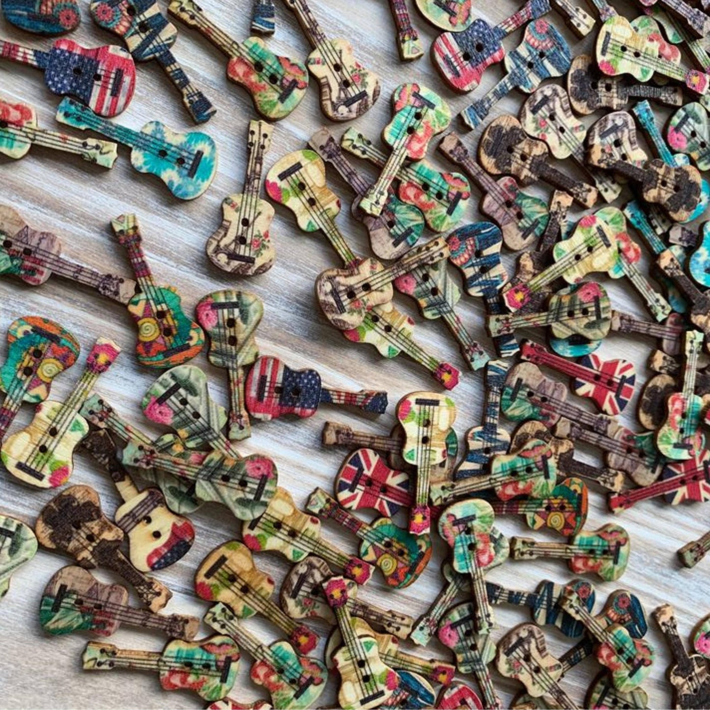 Wooden Buttons, 1 Inch, Guitar Shaped Buttons, Assorted Styl