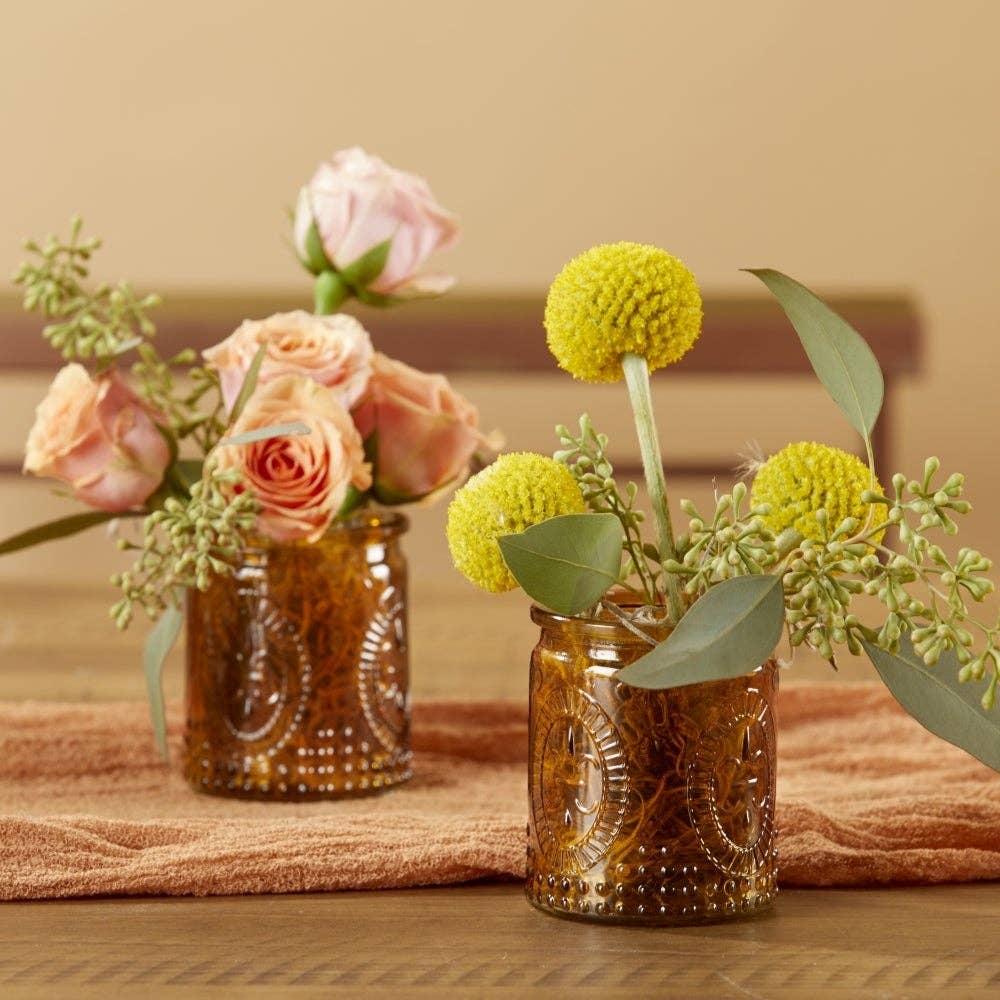 Vintage Amber Glass Tea Light Holder