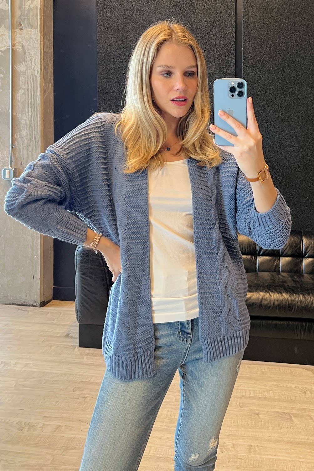 .SC122825 Open Front Cable Sweater Cardigan