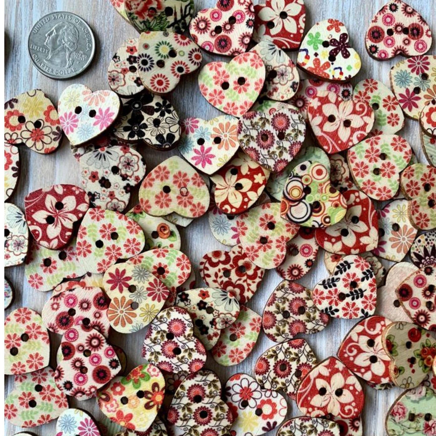 Wooden Heart Buttons, 1 Inch, Heart Buttons, Assorted Styles