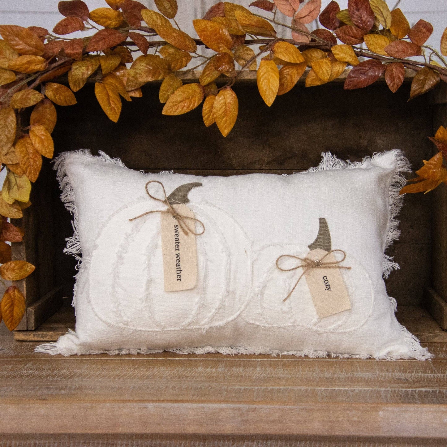 Raggedy Pumpkins with Fabric Tags Fall Pillow (PC)