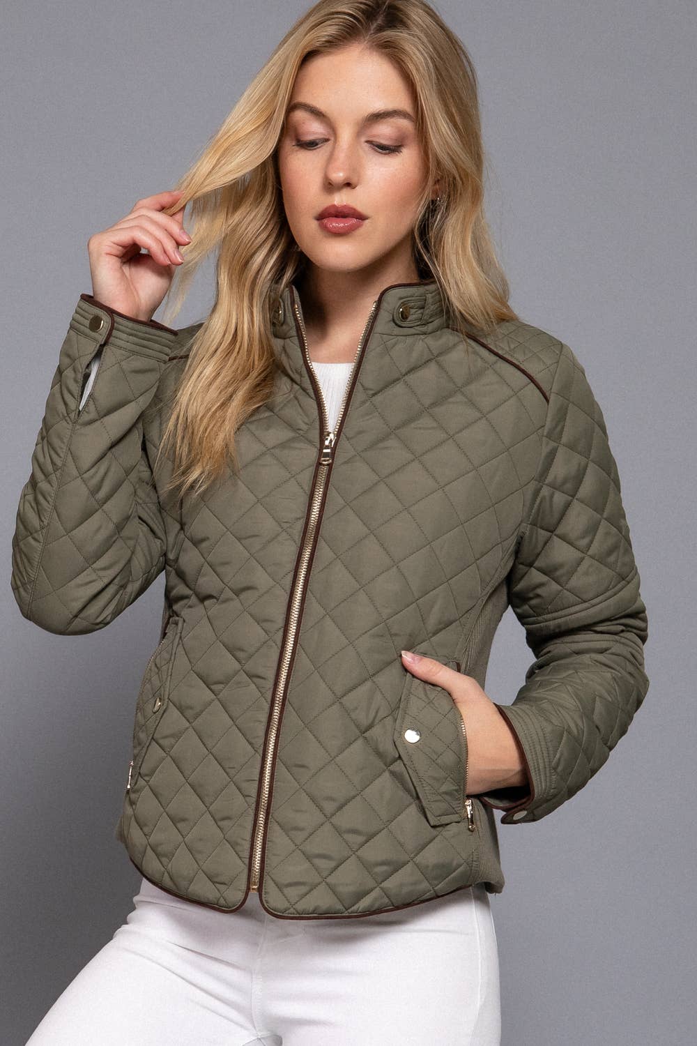 ', Suede Piping Rib Quilted Padding Jacket / Vest