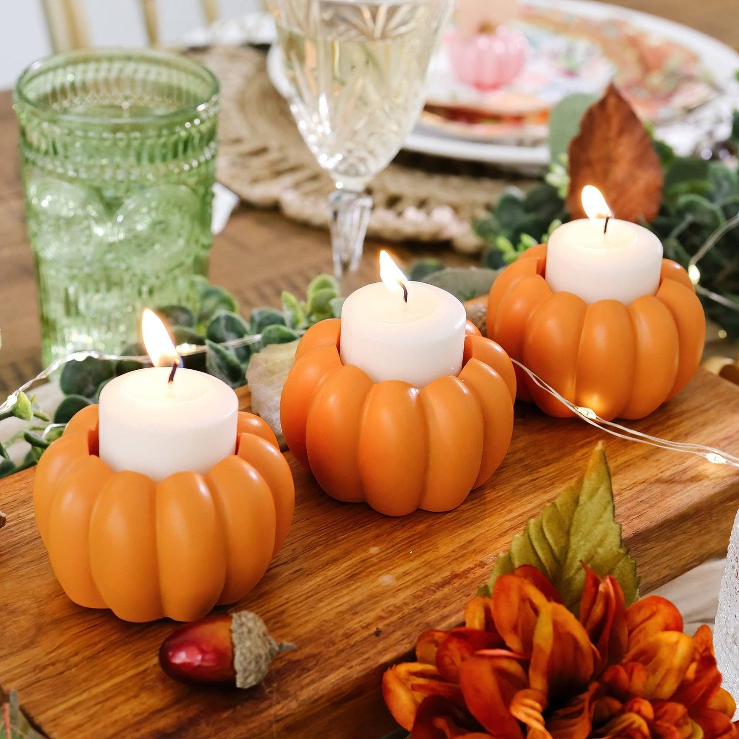 2-in-1 Pumpkin Tealight/Candlestick Holder - Orange