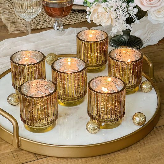 Ribbed Gold Glass Votive Candle Holder