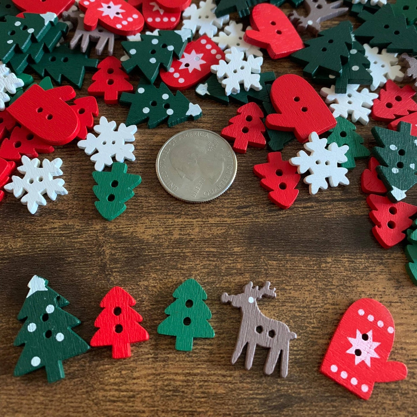 Mix Of Christmas Wooden Buttons - Festive Christmas Buttons,