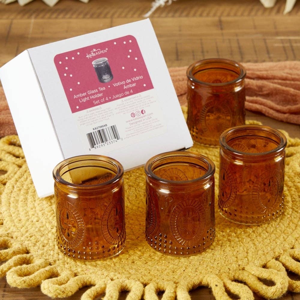 Vintage Amber Glass Tea Light Holder
