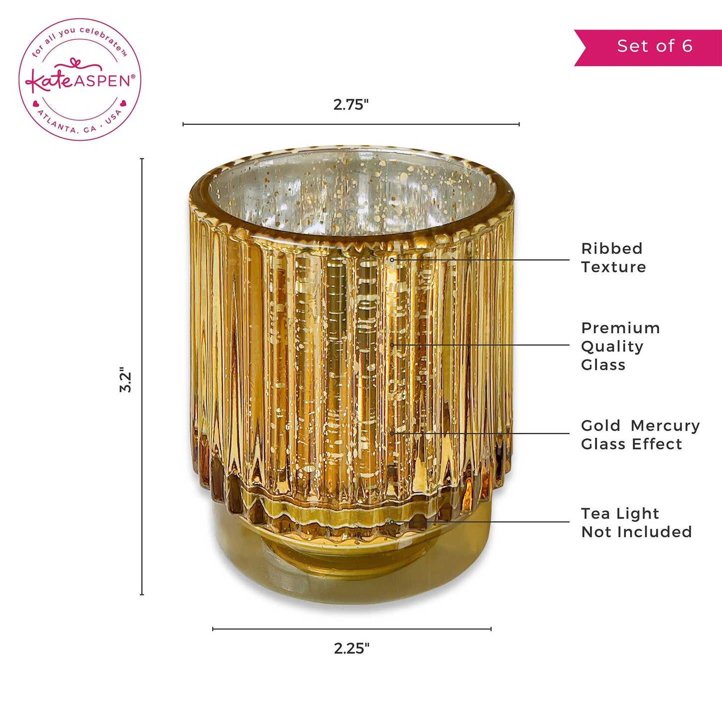 Ribbed Gold Glass Votive Candle Holder