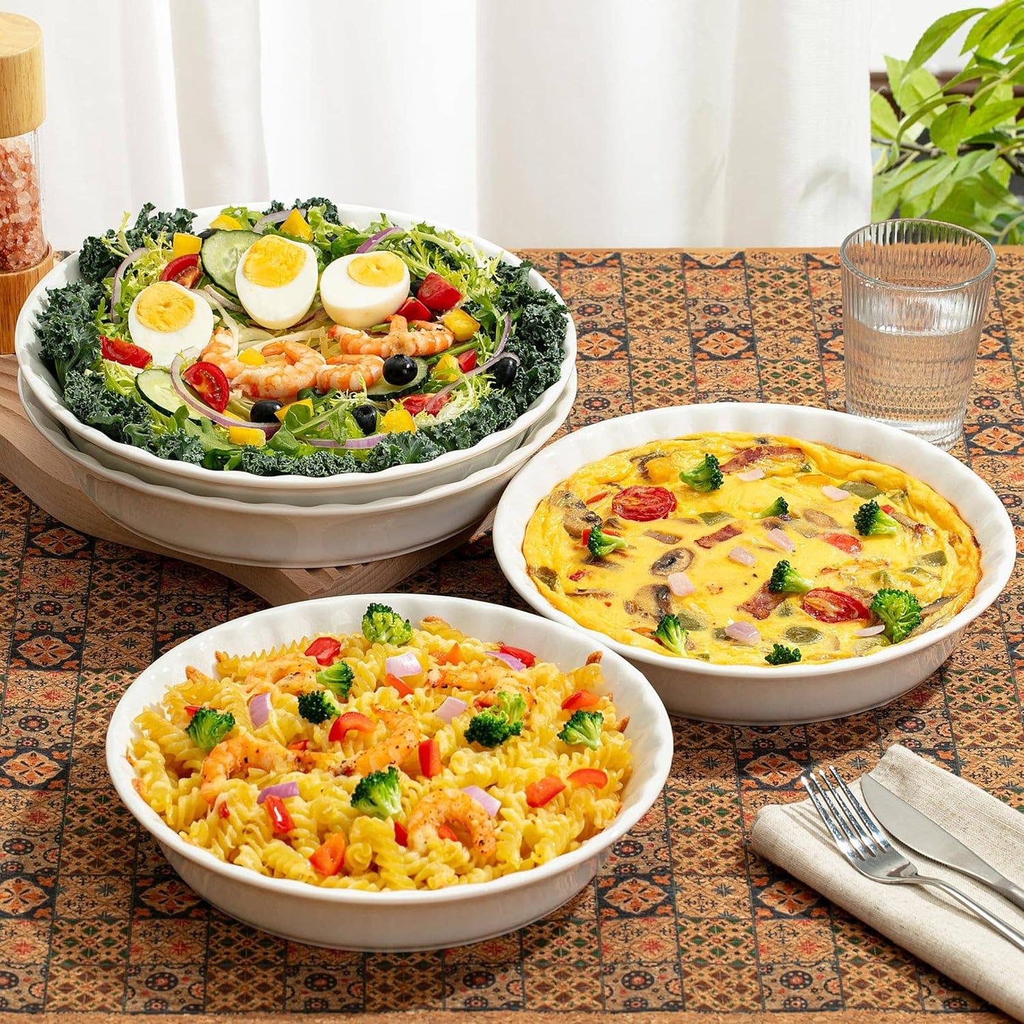 BTat Ceramic Deep Dish Pie Pan Set, 2 PCS, White