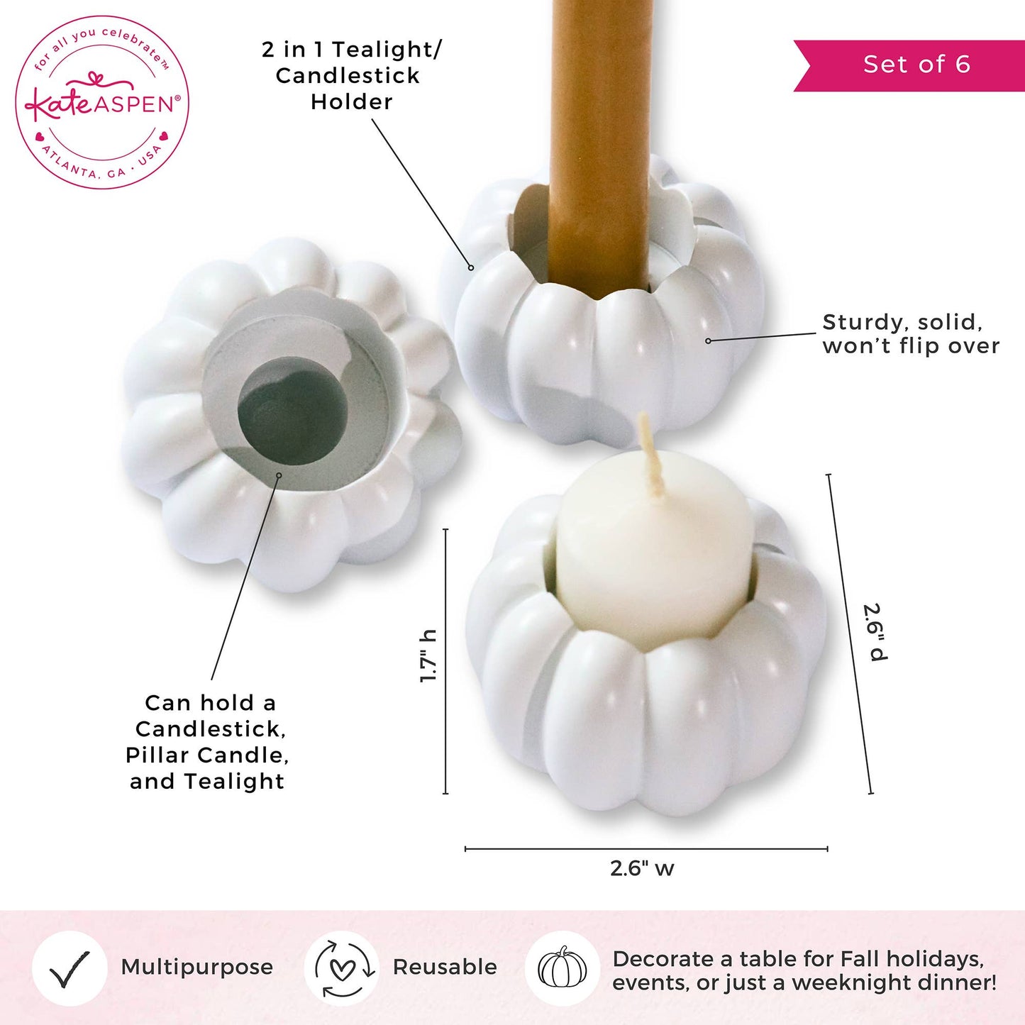 2-in-1 Pumpkin Tealight/Candlestick Holder - White