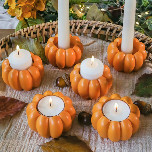 2-in-1 Pumpkin Tealight/Candlestick Holder - Orange