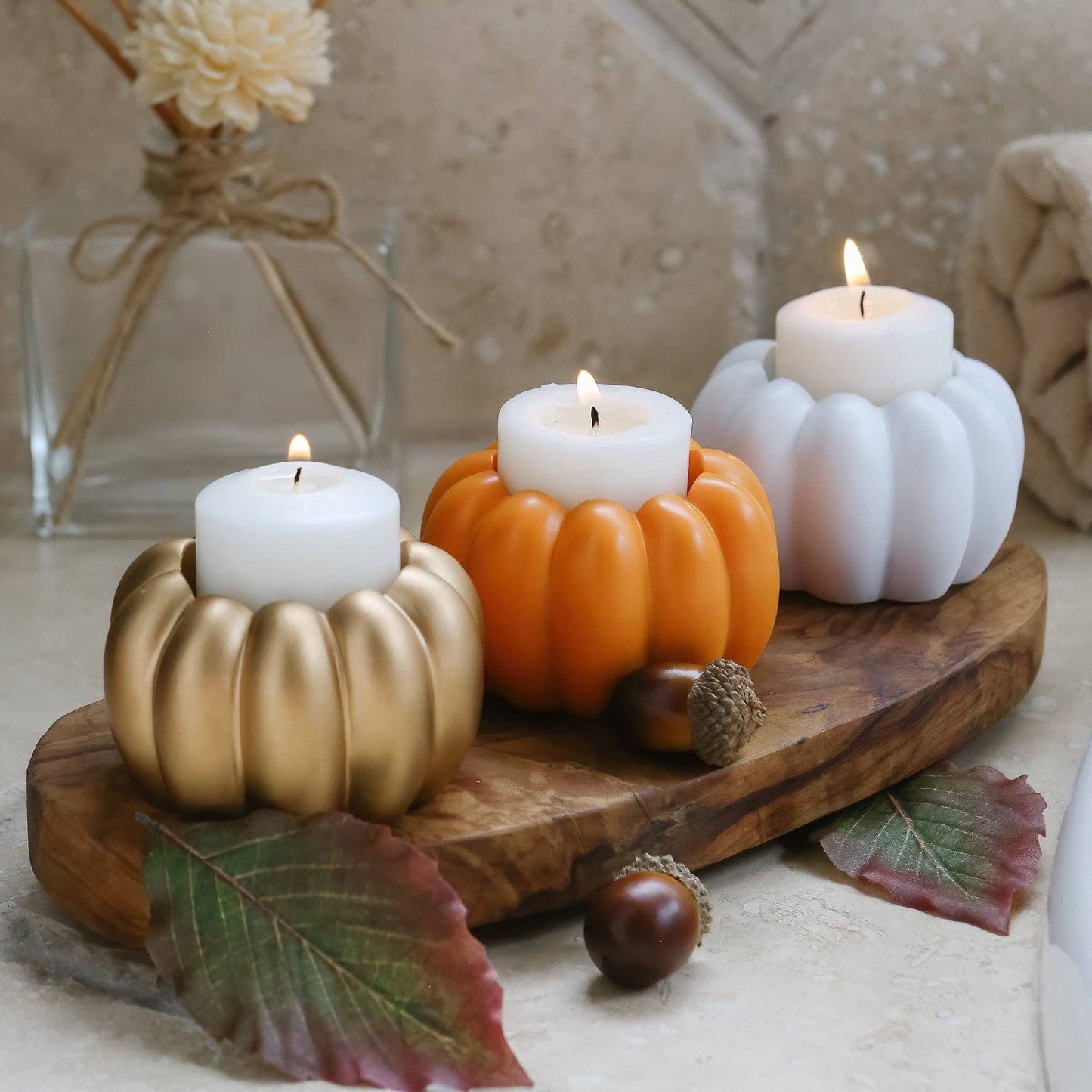 2-in-1 Pumpkin Tealight/Candlestick Holder - Orange