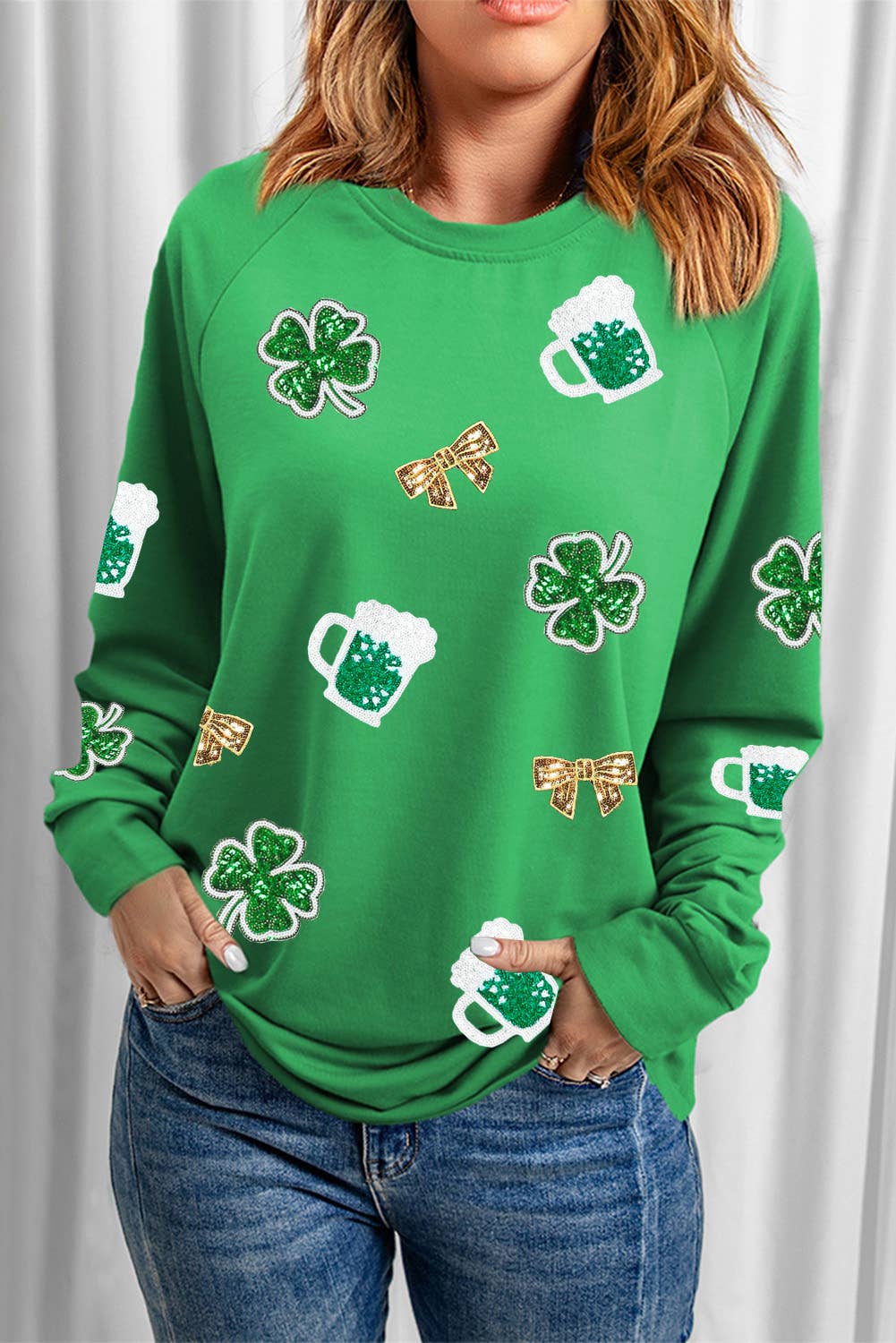 St Patricks LUCKY Chenille Embroidered Graphic Sweatshirt