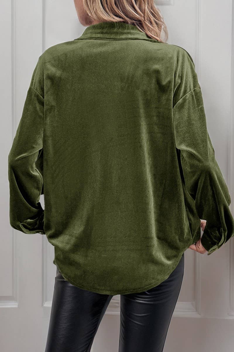 CWTBLL01423_VELVET LAPEL LANTERN SLEEVE MIDI SHIRT
