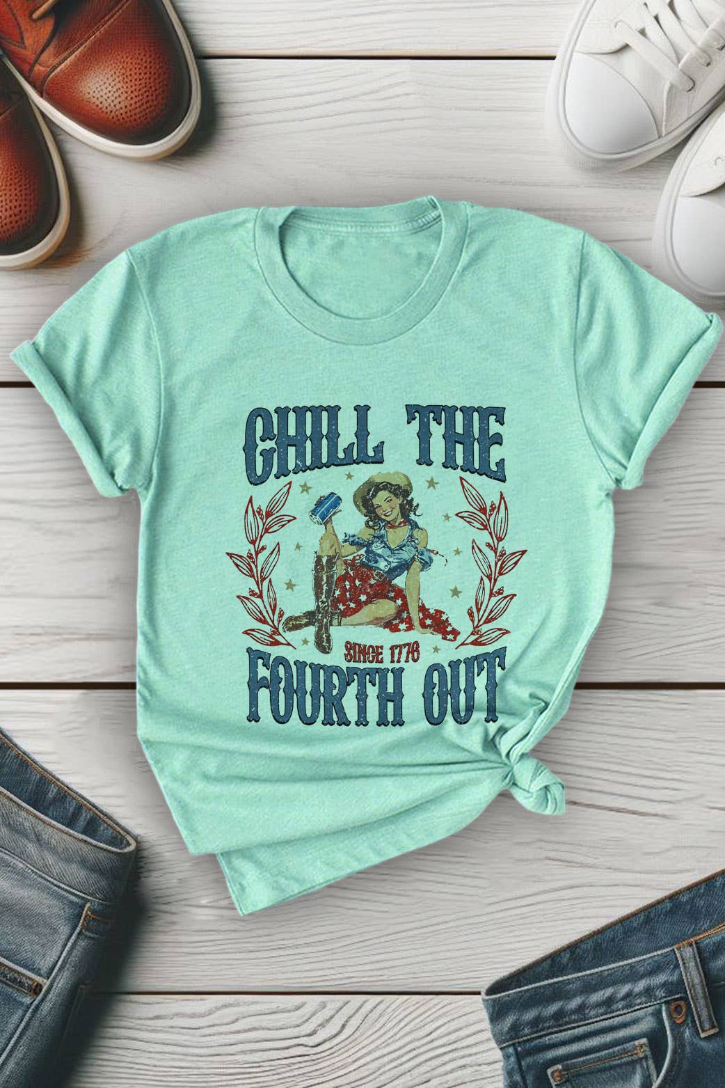 Chill The Fourth Out Since 1776, 4th of July, Unisex Round Neck T-Shirt