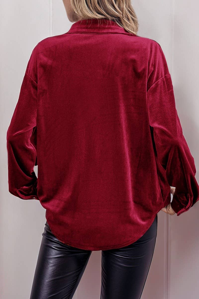CWTBLL01423_VELVET LAPEL LANTERN SLEEVE MIDI SHIRT