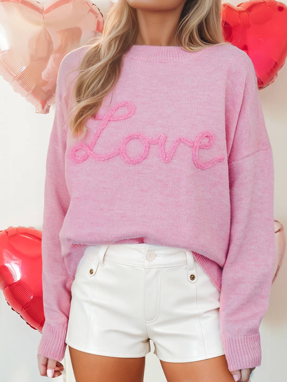 Corded Love Script Graphic Baggy Sweater