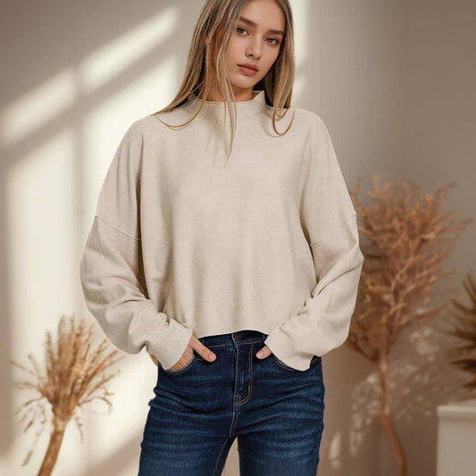 `.Mock Neck Soft Fall Sweater