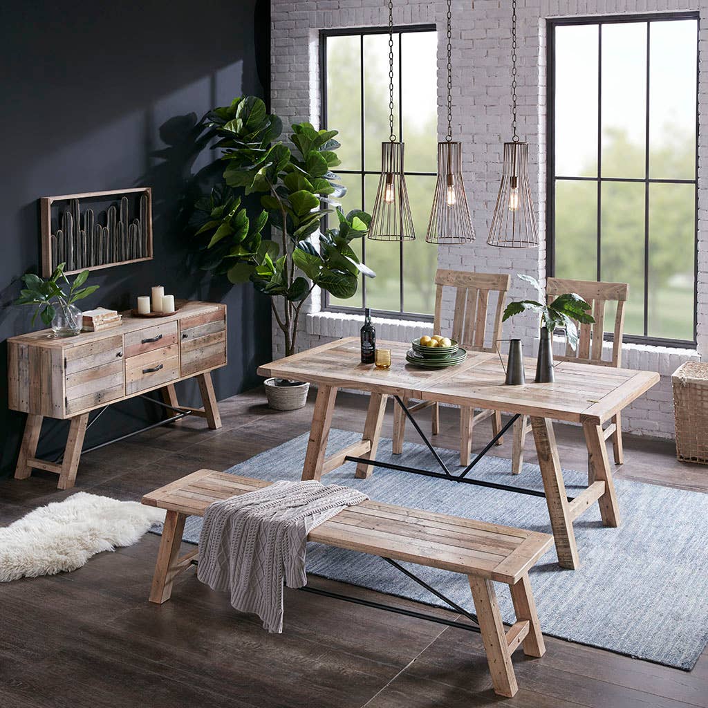 Weathered Pinewood Rustic Dining Bench Seats 3 *