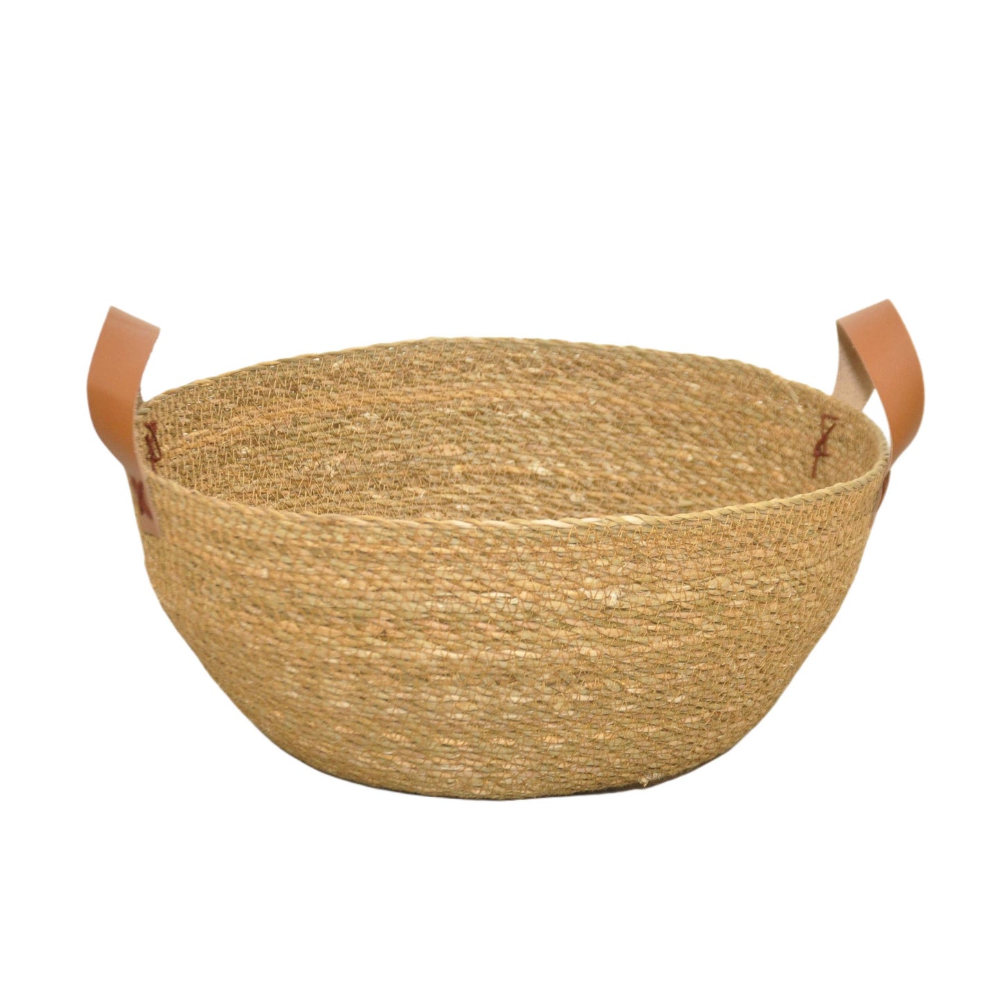 Round Seagrass Bow w/Leather Side Handles
