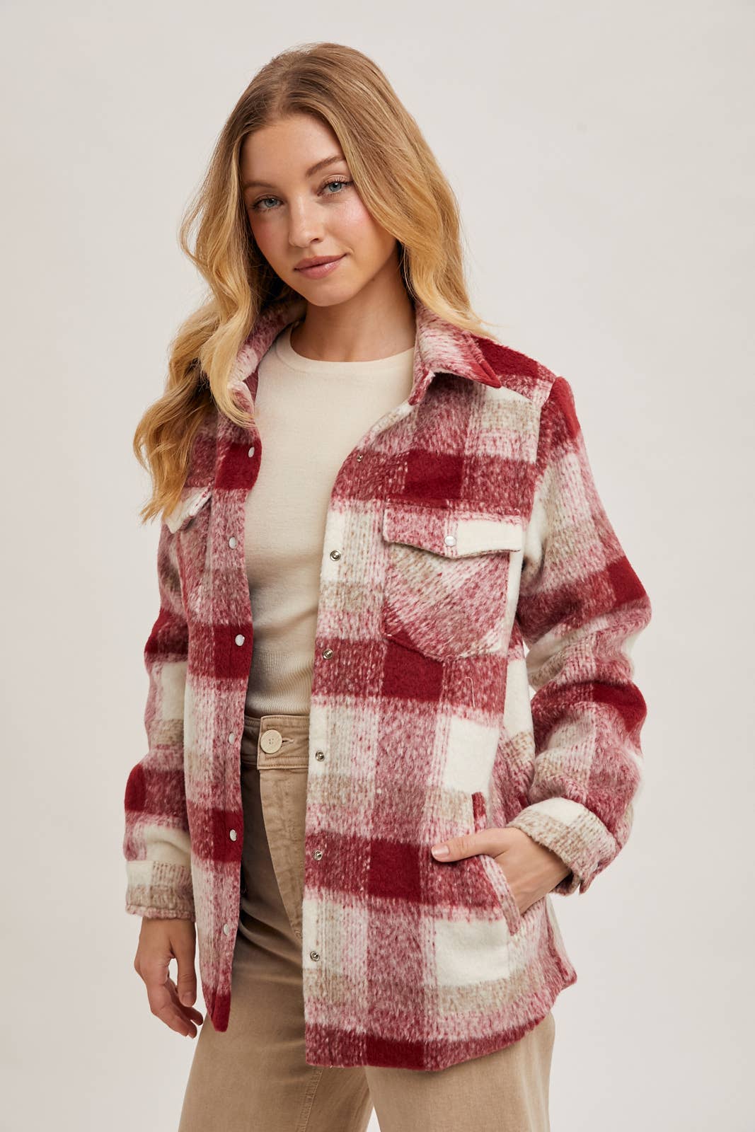 BUTTON DOWN PLAID SHACKET