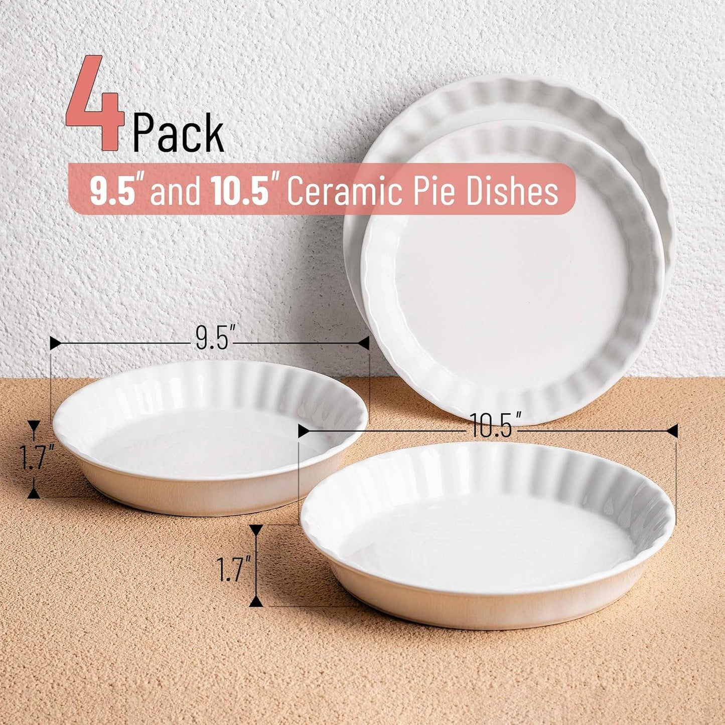 BTat Ceramic Deep Dish Pie Pan Set, 2 PCS, White