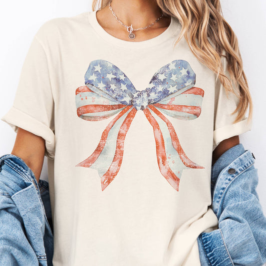 USA Bow Retro Patriotic Flag 4th of July Graphic Tee