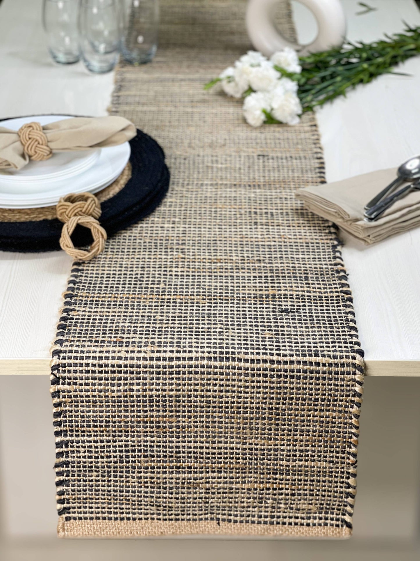 OMBRE TABLE RUNNER, NATURAL JUTE-BLACK, 13''x90''.