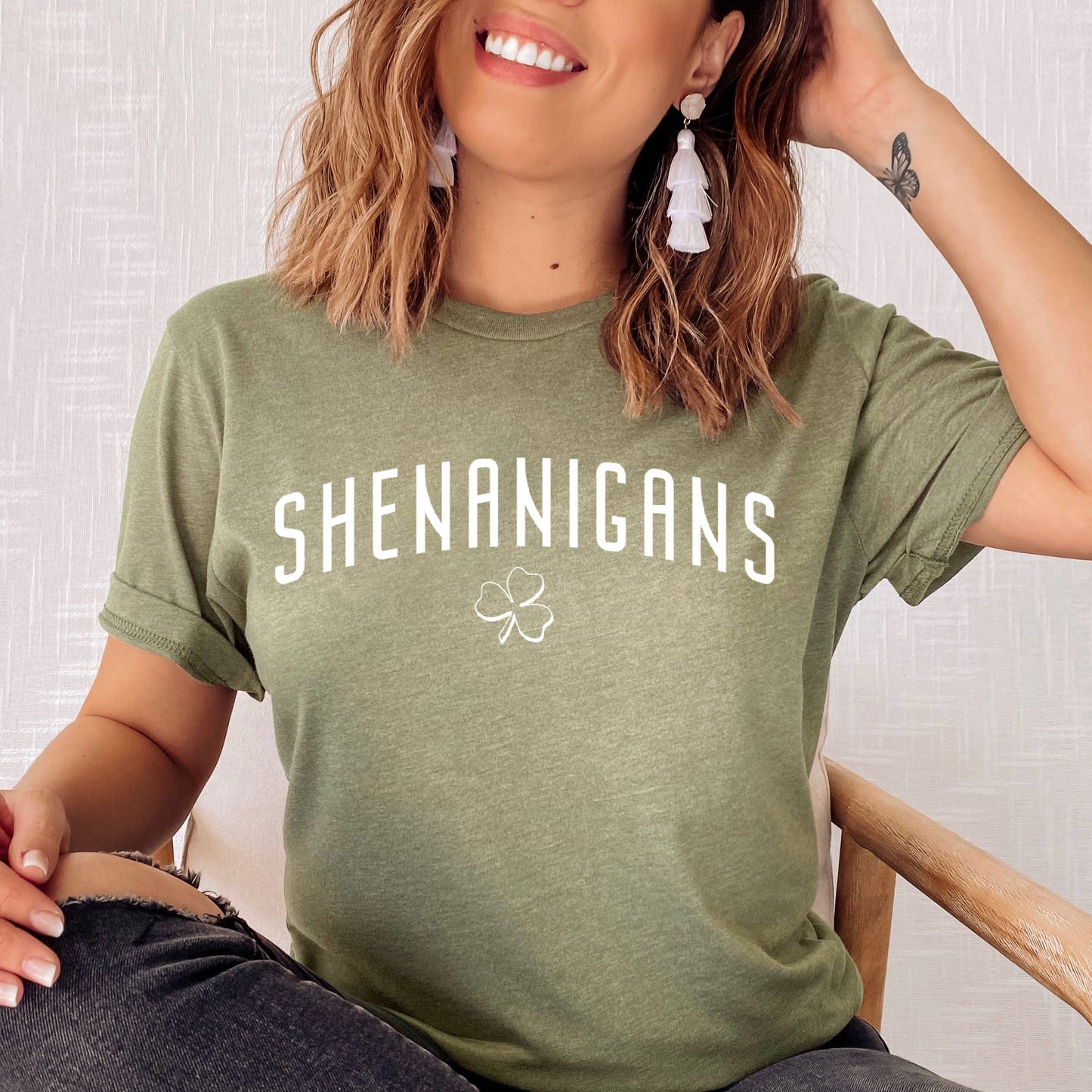 St. Patrick's Shenanigans Screen Clovers Green Graphic Tee