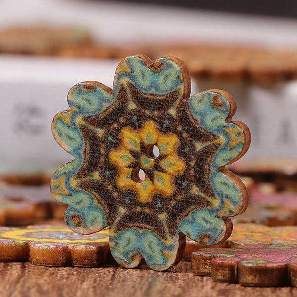 About 100Pcs Multi-Color Floral Pattern Buttons