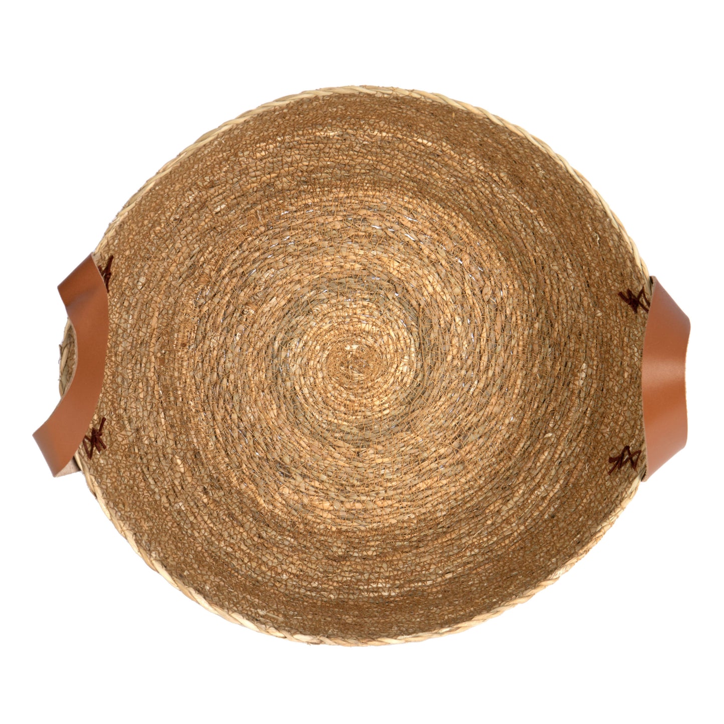 Round Seagrass Bow w/Leather Side Handles