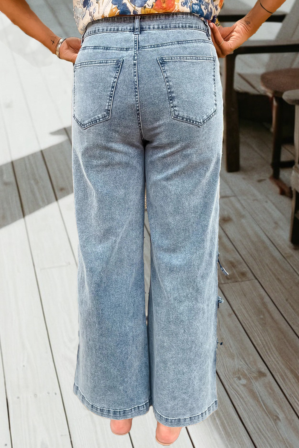 66 Spring 2026 Bow Knot Side Detail Straight Leg Loose Jeans