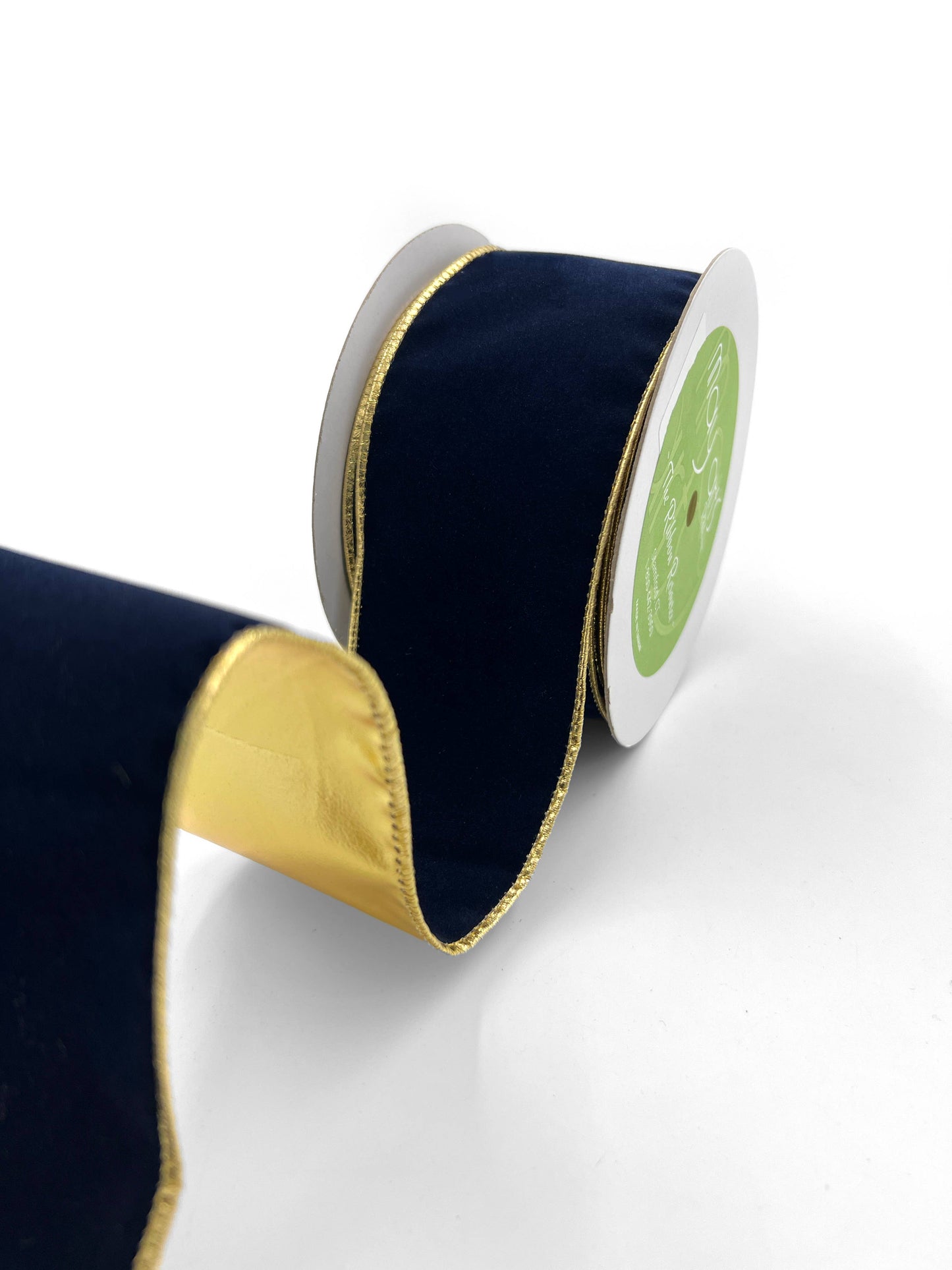 2.5" Navy Blue Velvet Reversible Gold Wired Ribbon