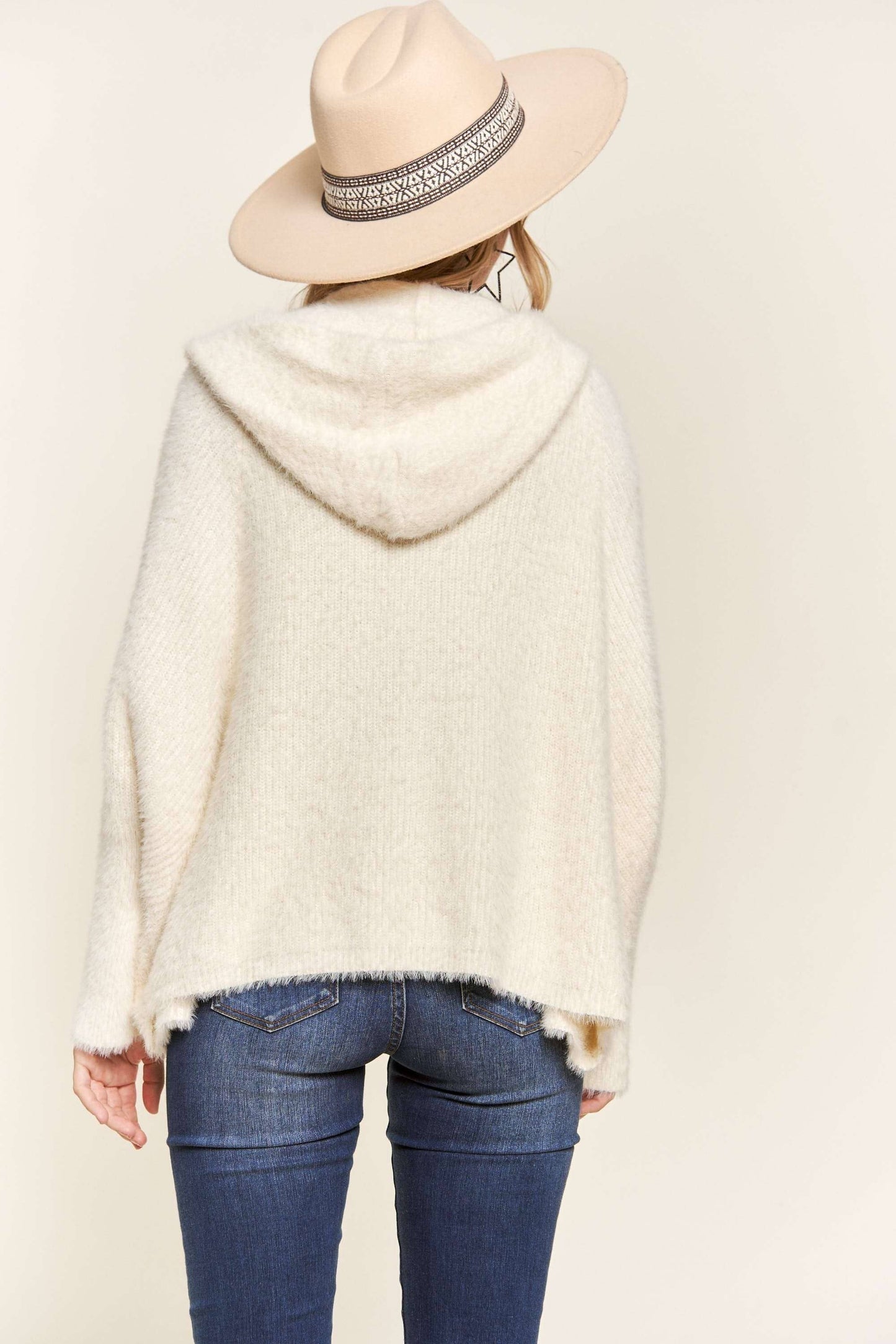 LESW3208-SOFT FUZZY HOODIE CARDIGAN