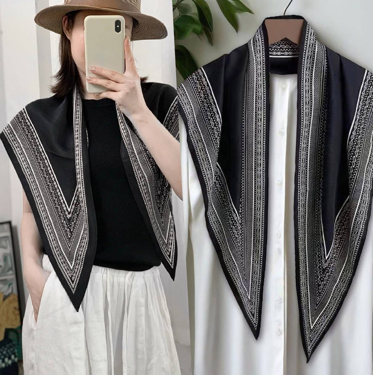JC023328T Printed Triangle Scarf – Bandana Style Wrap / Shawl