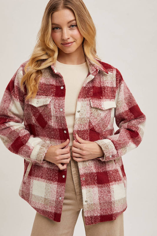 BUTTON DOWN PLAID SHACKET
