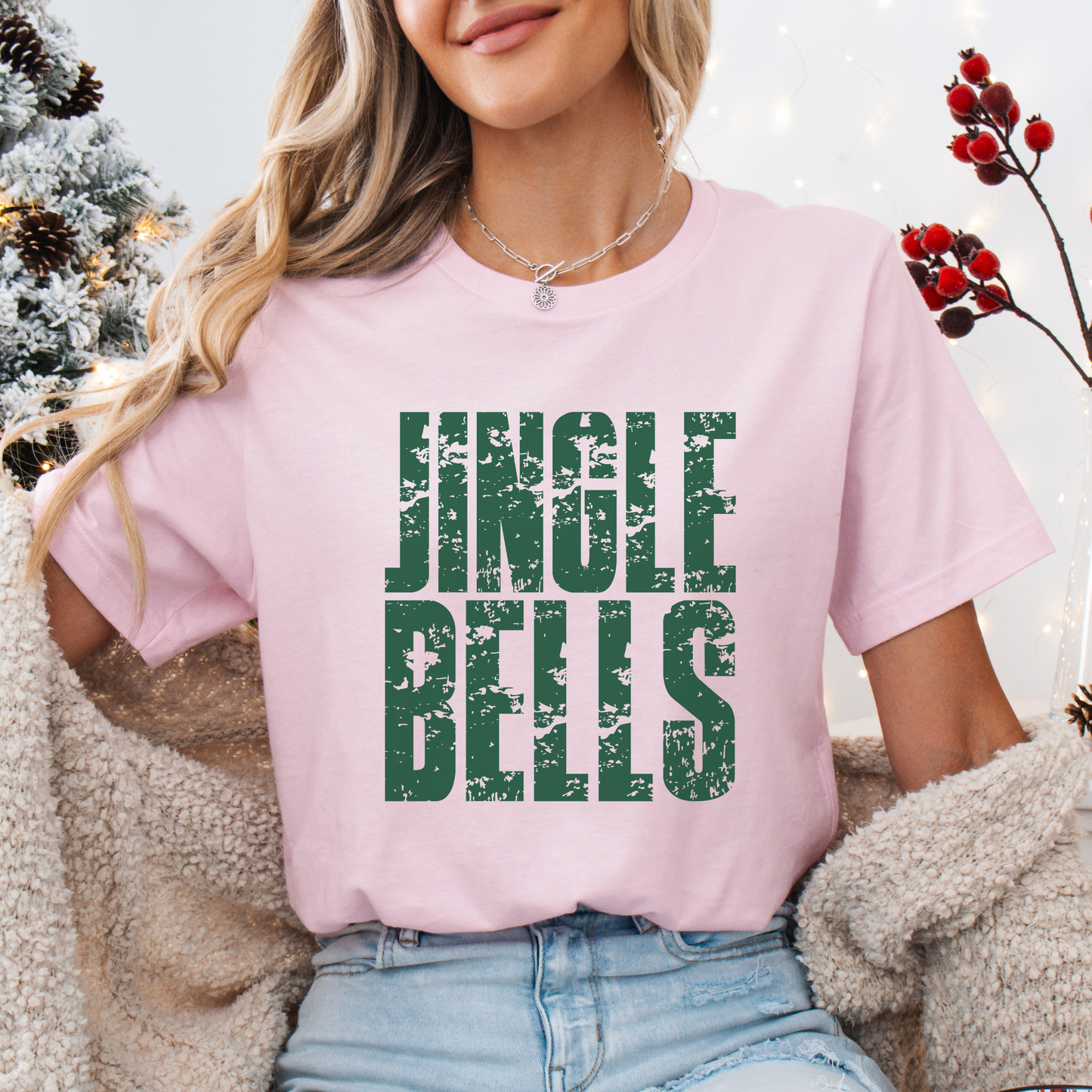 Cute Women's Christmas T-Shirt, Distressed Jingle Bells