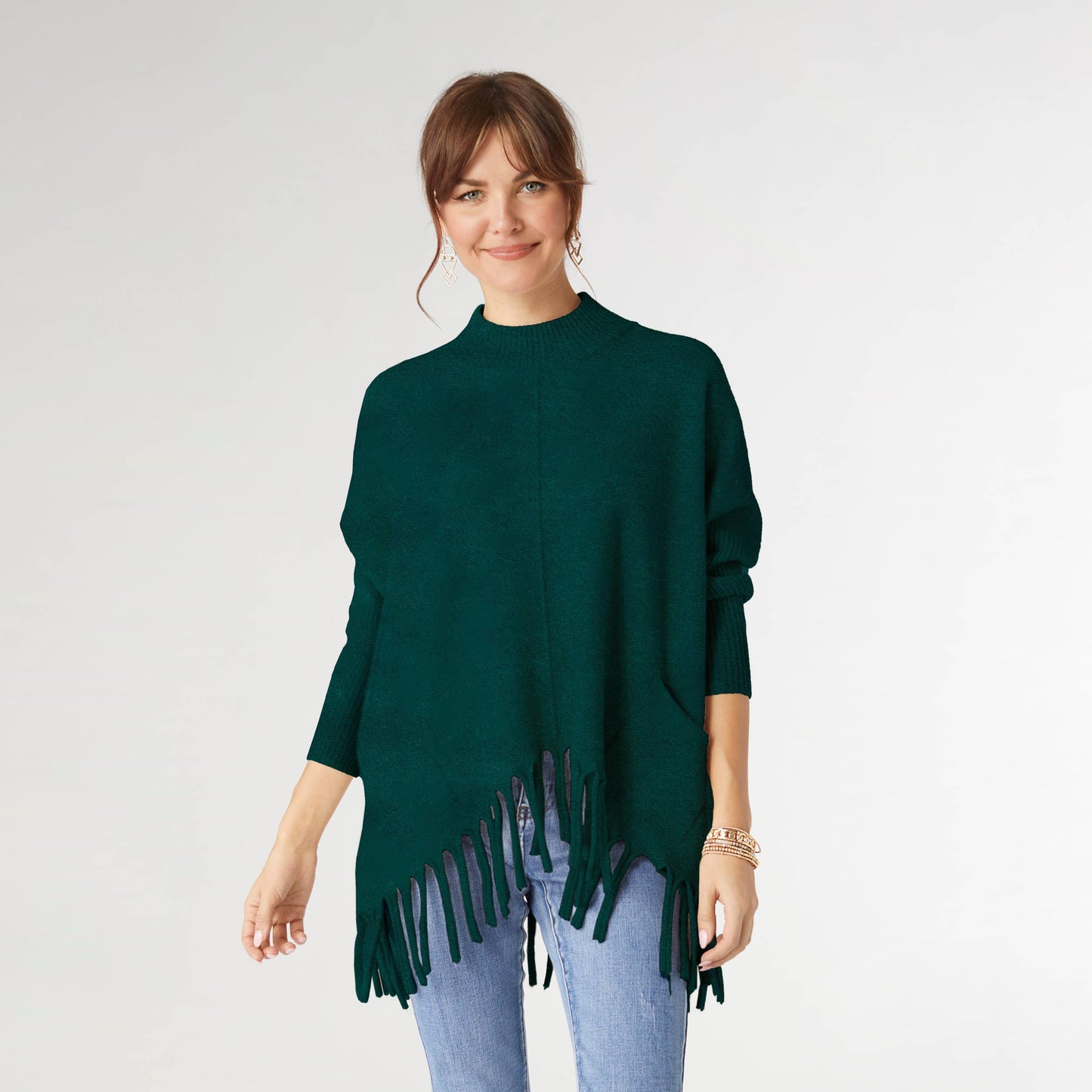 Heavenly-Luxe Flowy Mock Neck Fringe Sweater