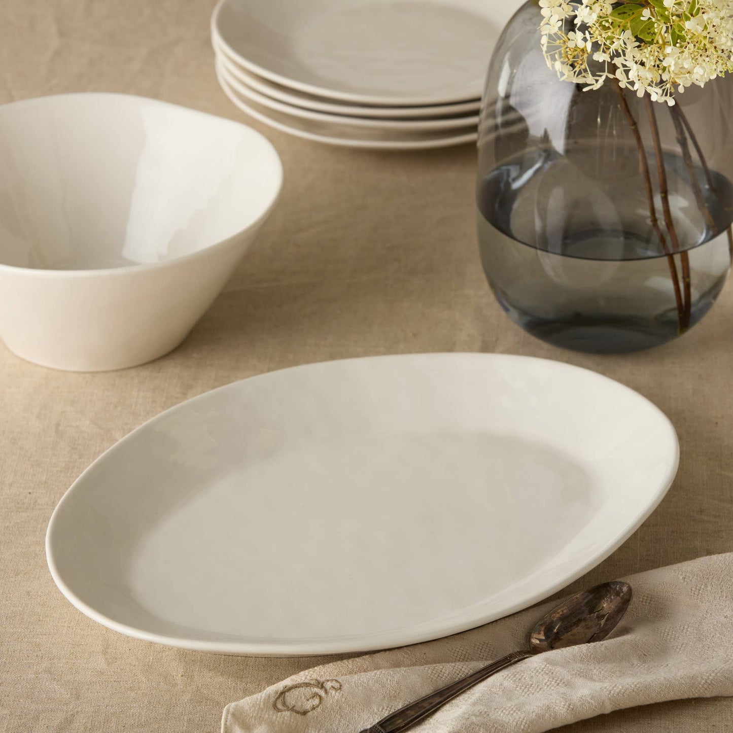 Linen Cream Oval Platter 16in x 12in