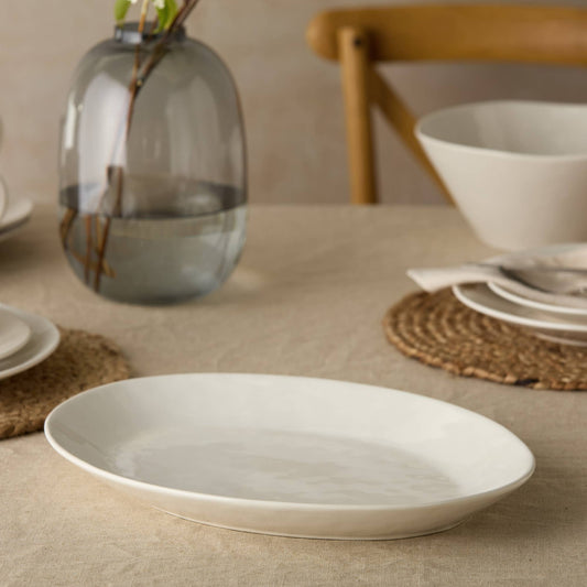 Linen Cream Oval Platter 16in x 12in