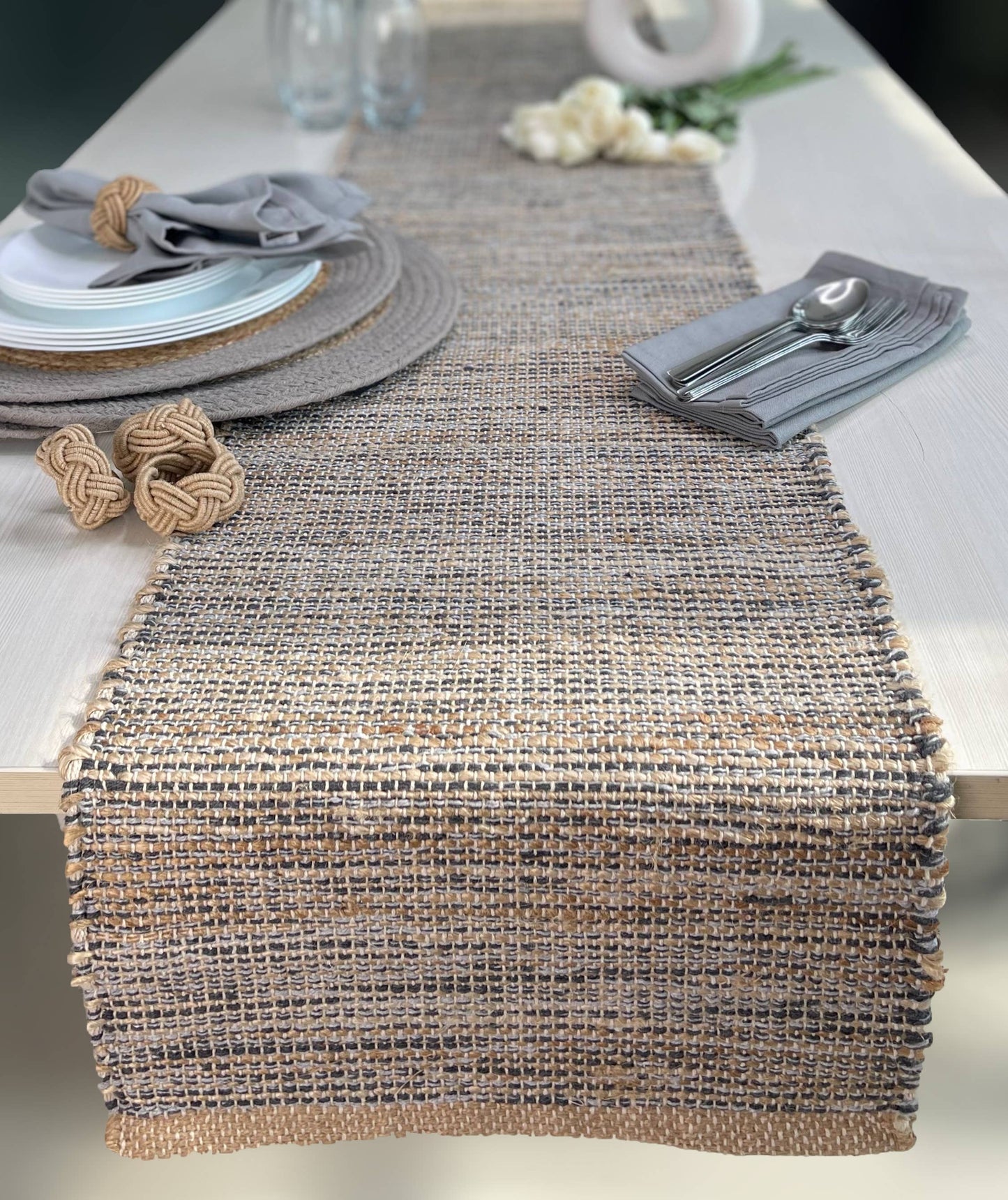 OMBRE TABLE RUNNER, NATURAL JUTE GREY, 13" x 108"