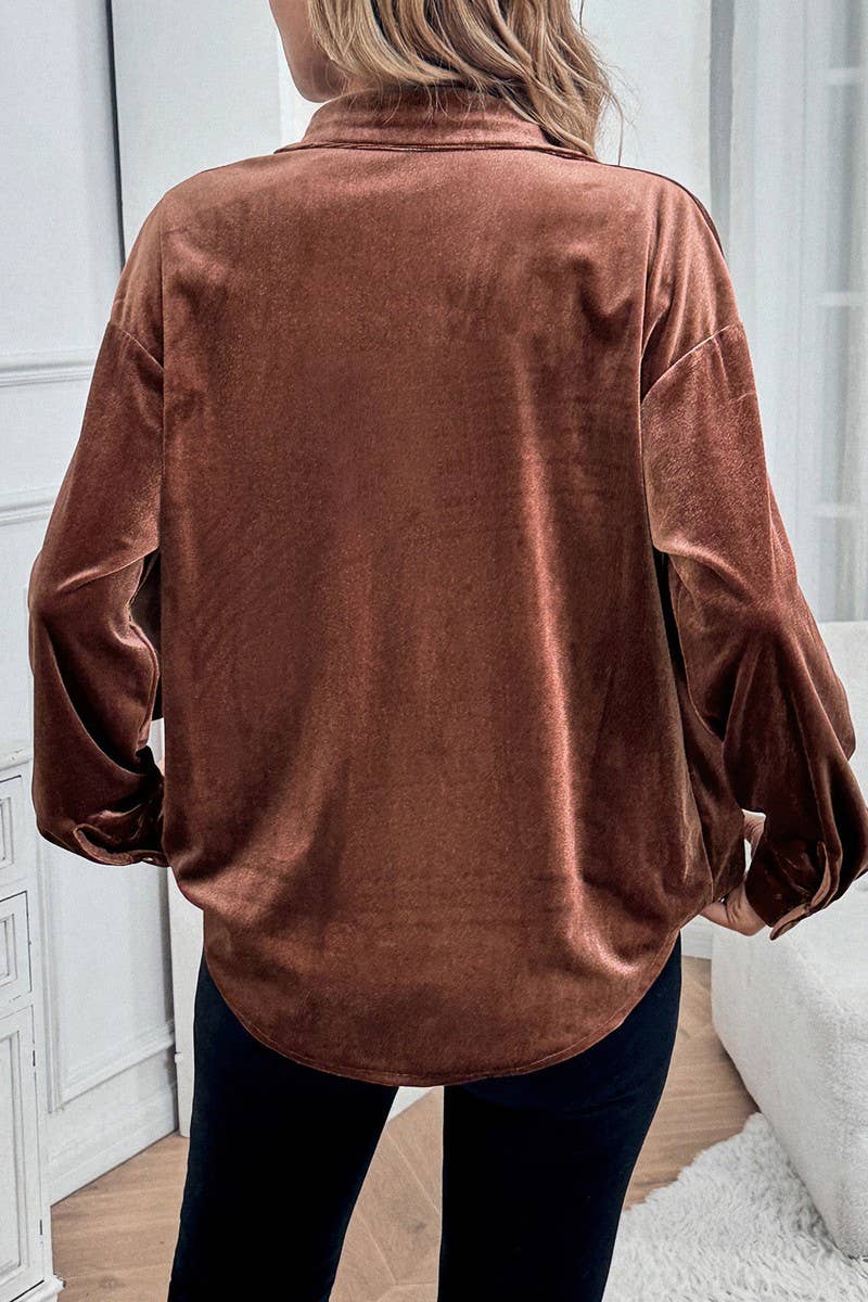 CWTBLL01423_VELVET LAPEL LANTERN SLEEVE MIDI SHIRT