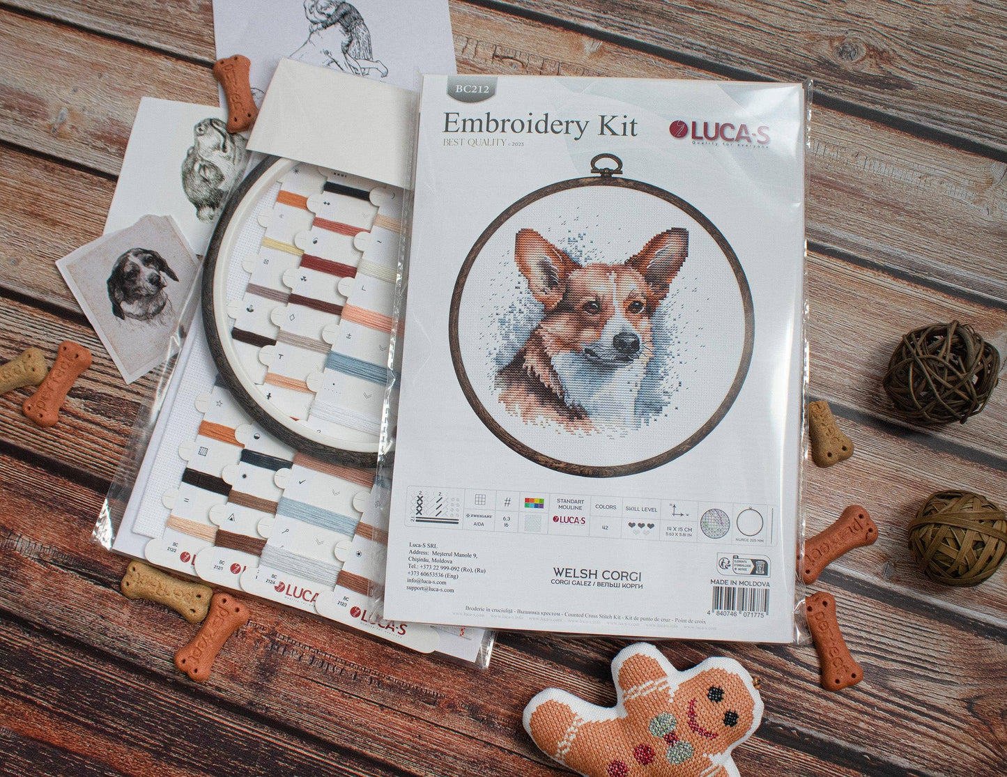 Cross Stitch Kit with Hoop Included Luca-S - BC212, Welsh Corgi
