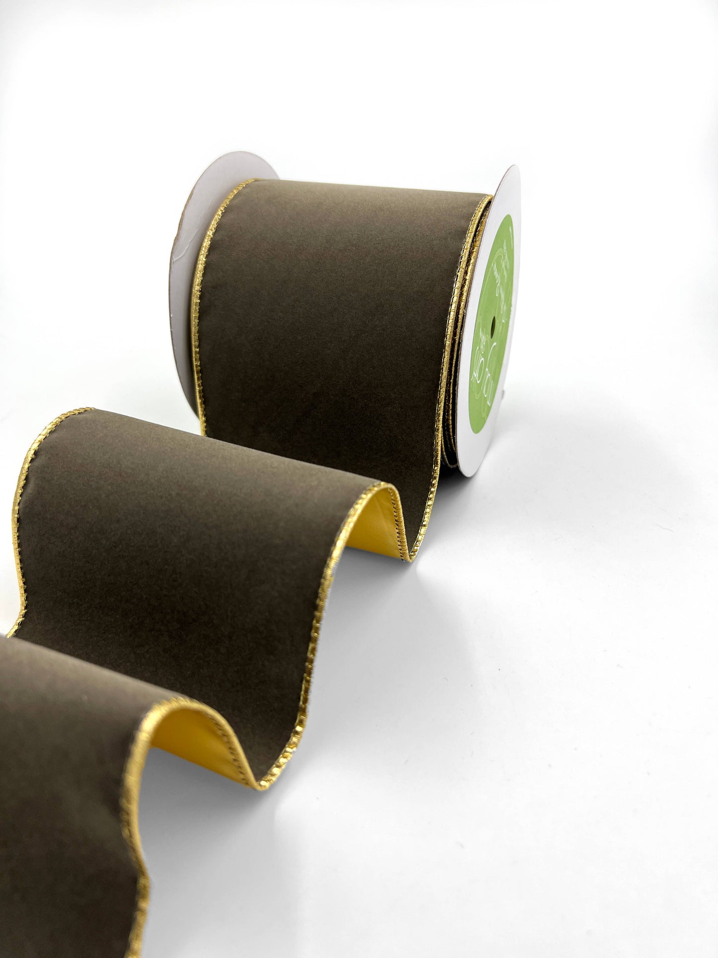 4" Charcoal Gray Velvet Reversible Gold Wired Ribbon