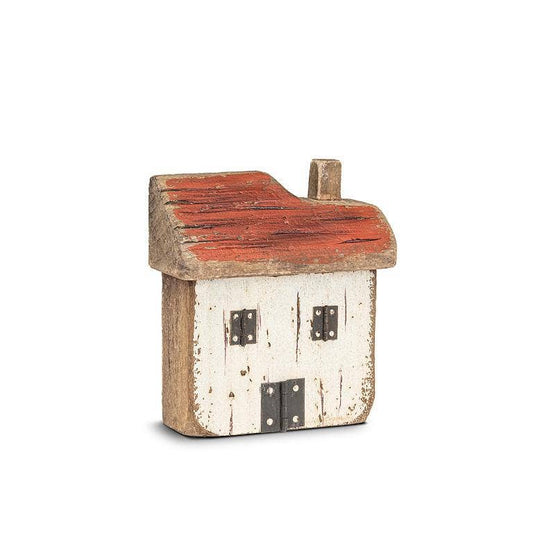 Small Wide House-White/Red-5.5"H