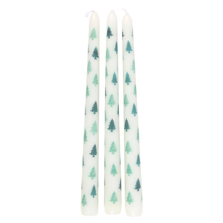 Set of 3 White Christmas Tree Taper Candles