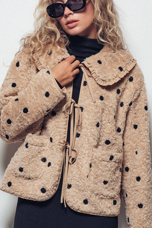 Ruffled Faux Shearling Dot Embroidered Jacket