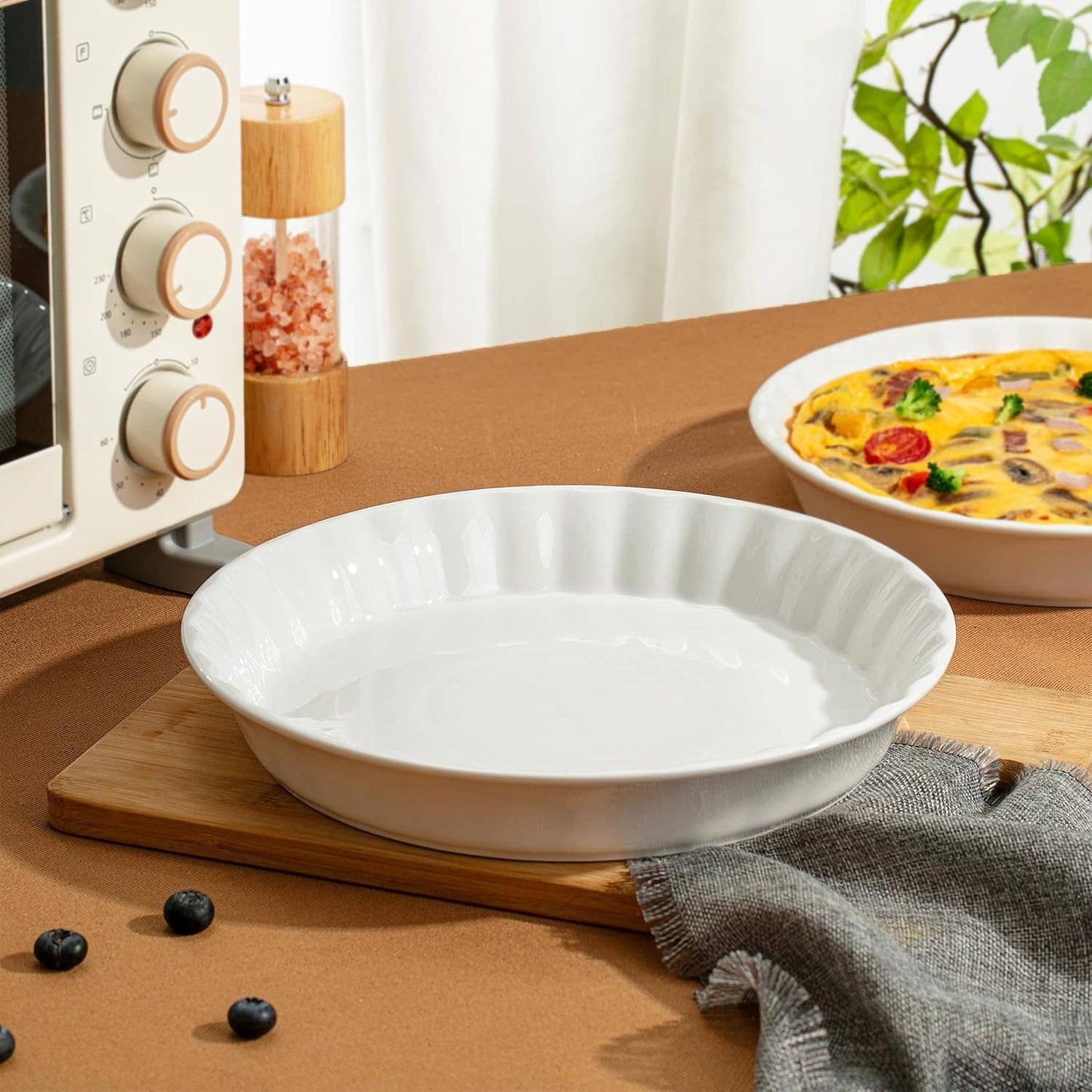 BTat Ceramic Deep Dish Pie Pan Set, 2 PCS, White